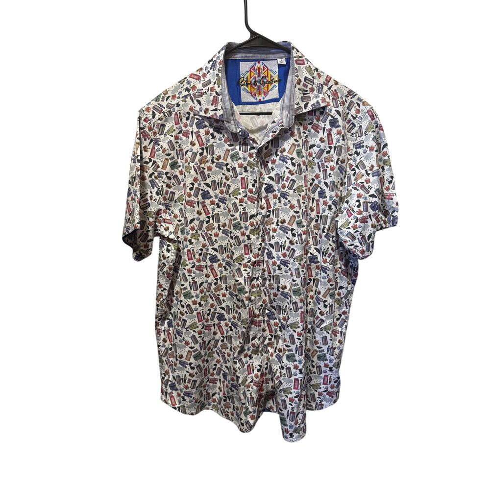 Robert Graham Short Sleeve Button Up in London Theme Print Size L